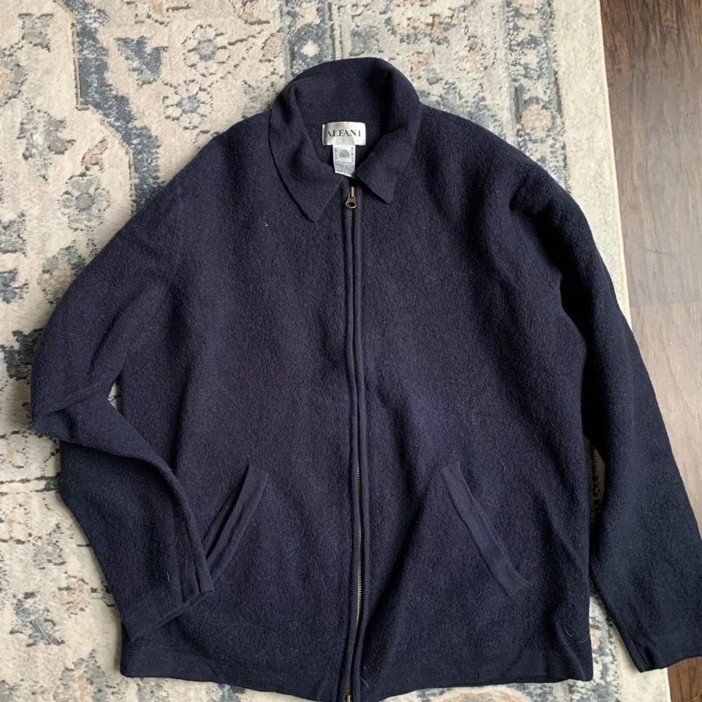 Alfani Men's Navy wool Zip-Up Sweater